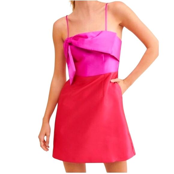 Anthropologie Hutch Serena Bow A-Line Mini Dress Womens 10 Purple Red Colorblock - Picture 1 of 8
